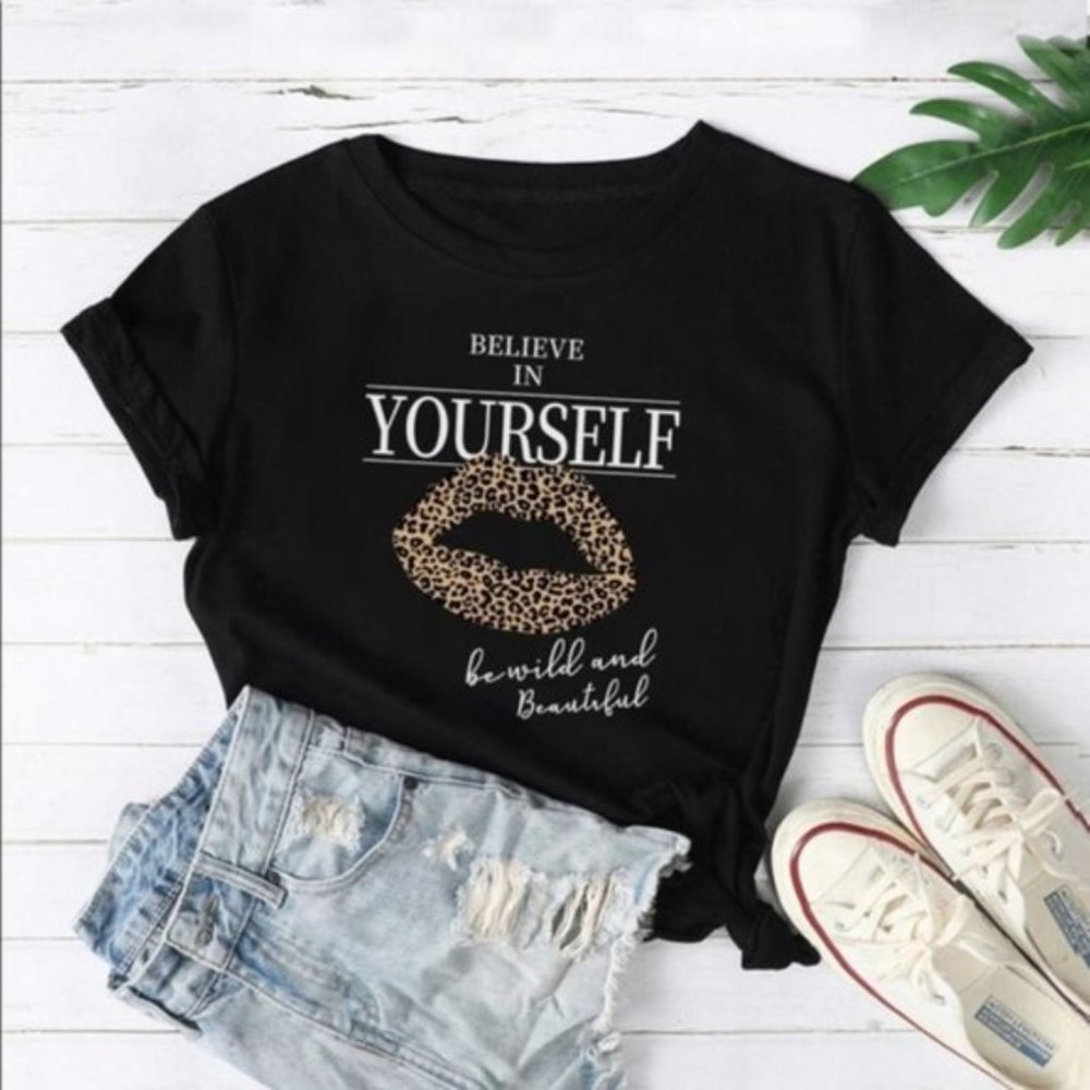 Black "Believe" Graphic Tee